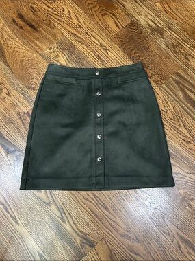LOFT Olive Dark Green Gold Button-Accents. Suede Look. Fully lined 4 Petite